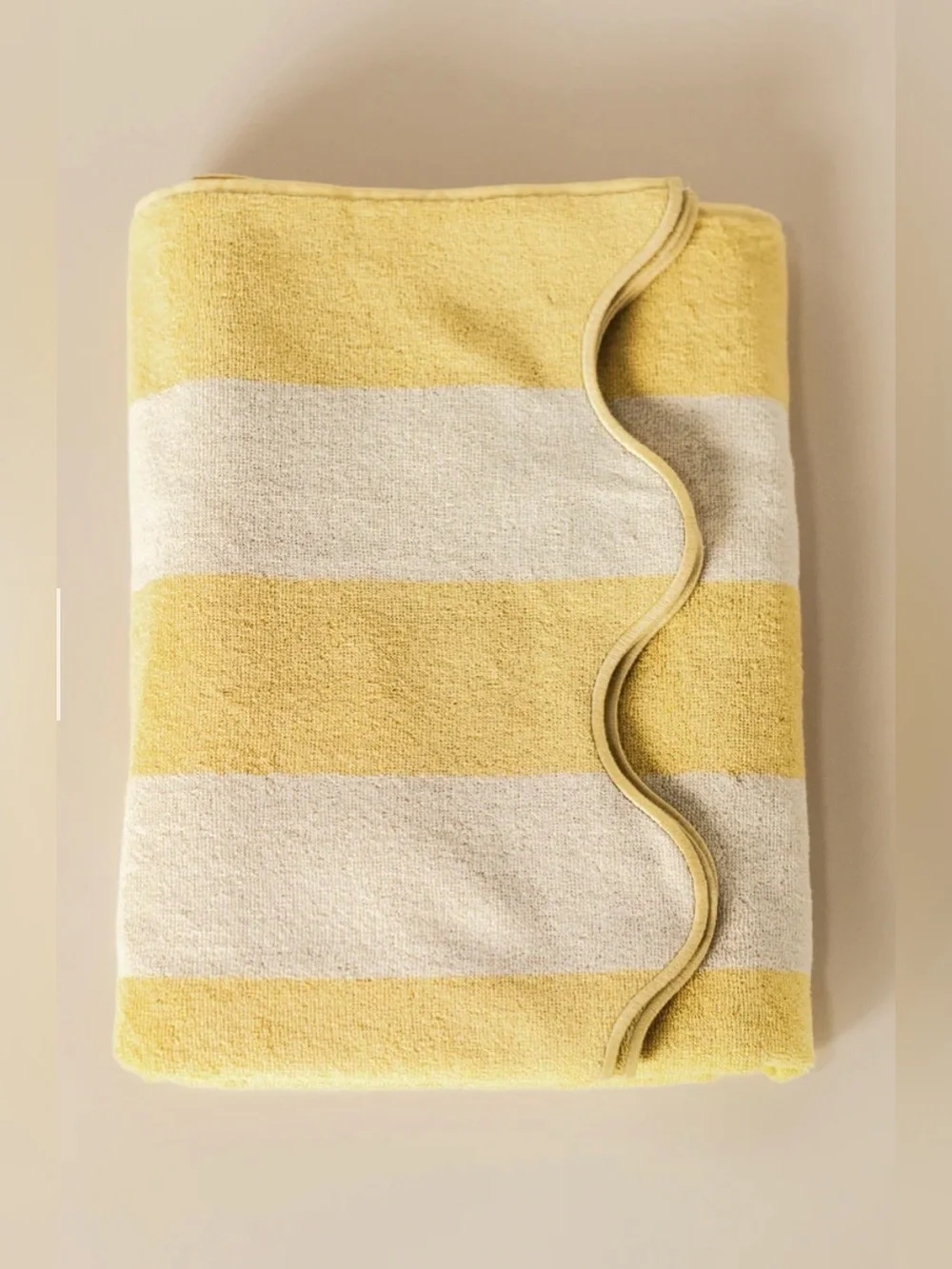 The Jilly Box Summer 2026 Tuck Scalloped Yellow Stripe Beach Towel Portugal NWT